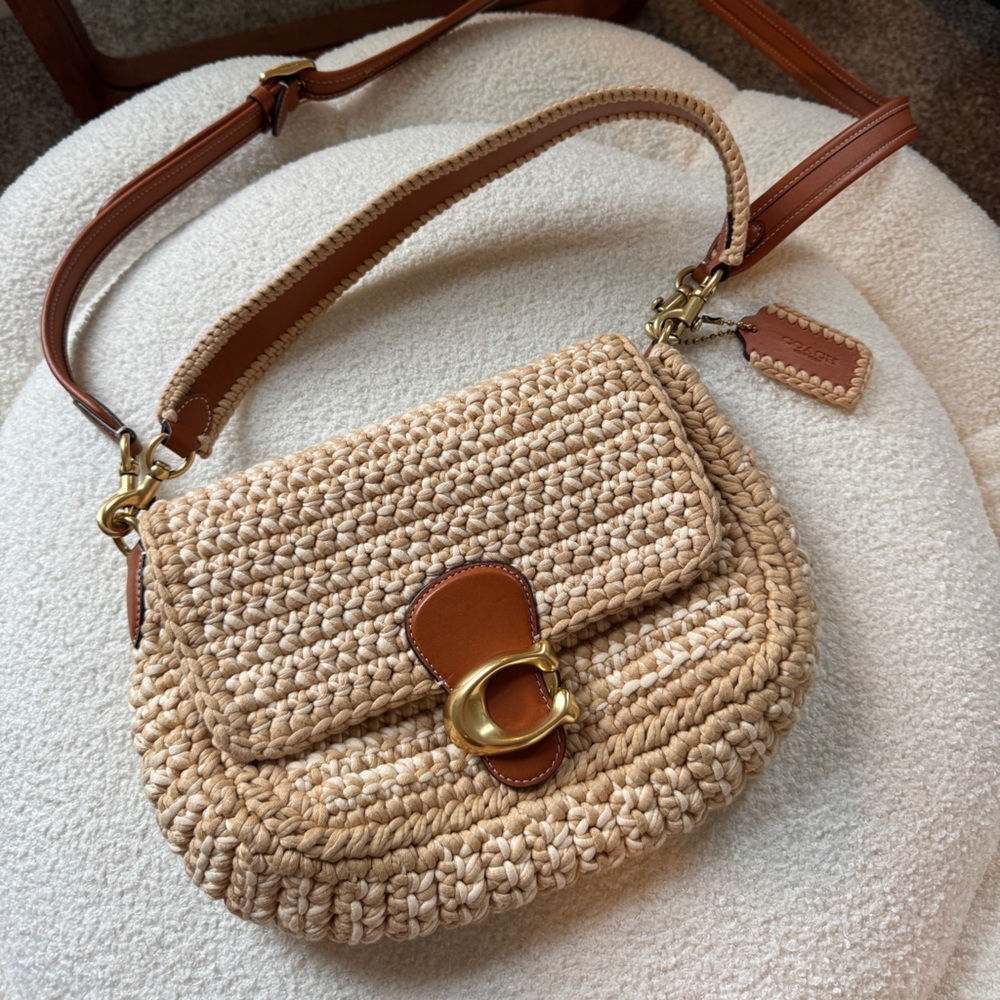 Coach Tabby Rattan Cream and Tan Crossbody or Shoulder Bag